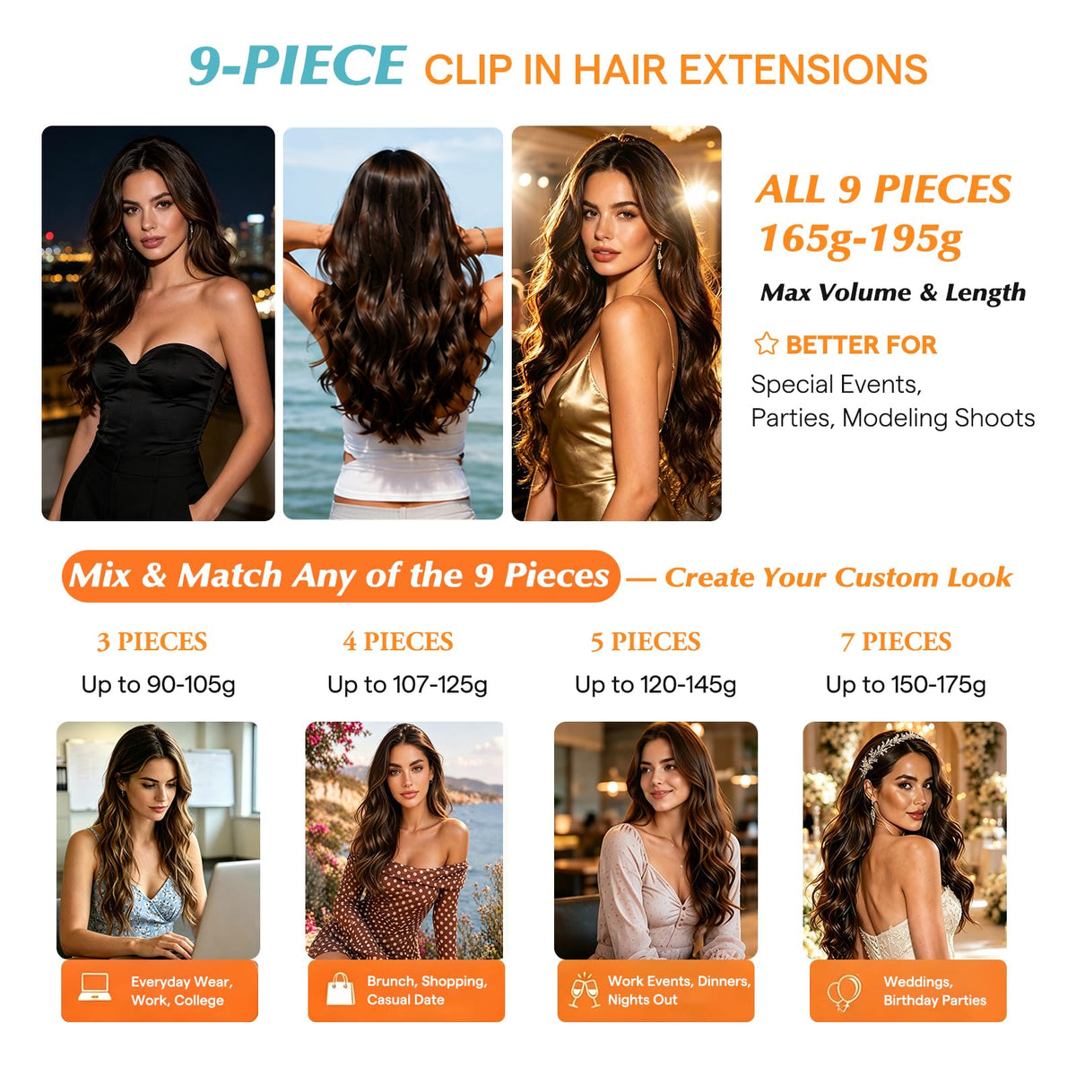 Sunny Hair Clip-in Hair Extensions 18inch dark brown close-up of clips