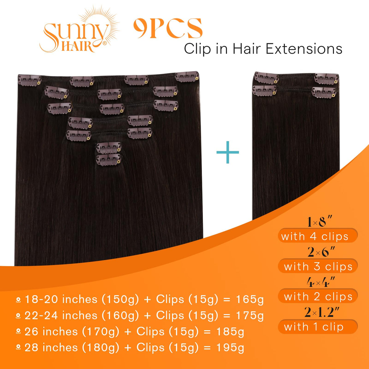 Sunny Hair Clip-in Hair Extensions 18inch dark brown packaging