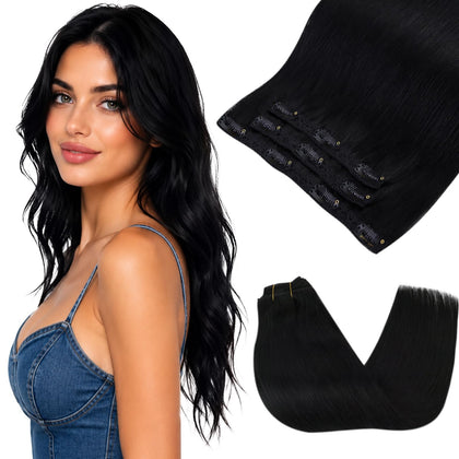 Sunny Hair Clip in Hair Extensions 20 Inch Jet Black front view