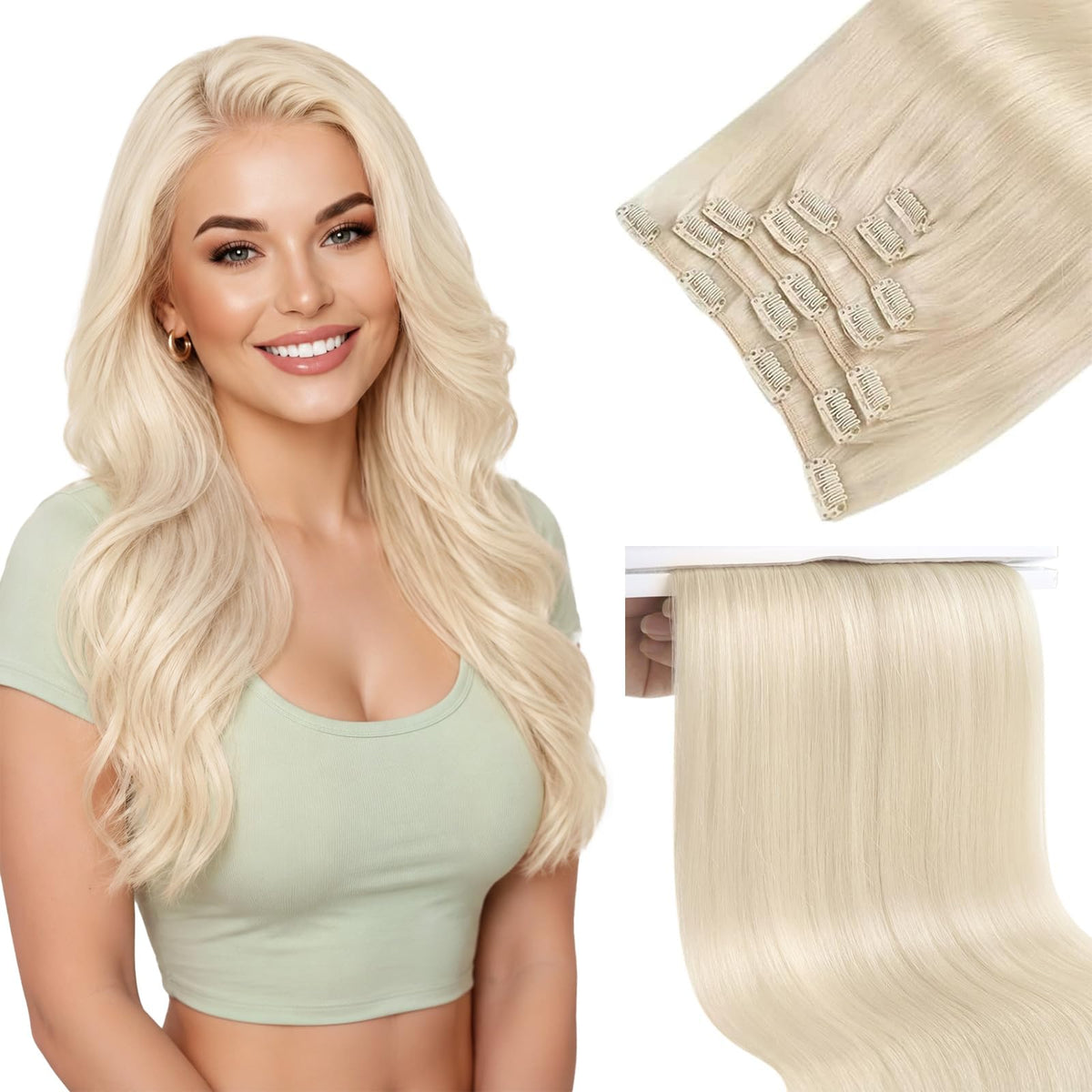 Sunny Hair Clip in Hair Extensions 20 Inch Platinum Blonde front view