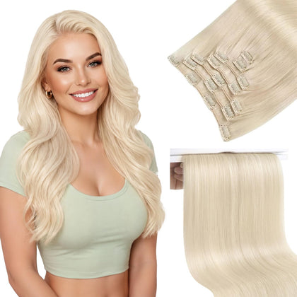 Sunny Hair Clip in Hair Extensions 20 Inch Platinum Blonde front view