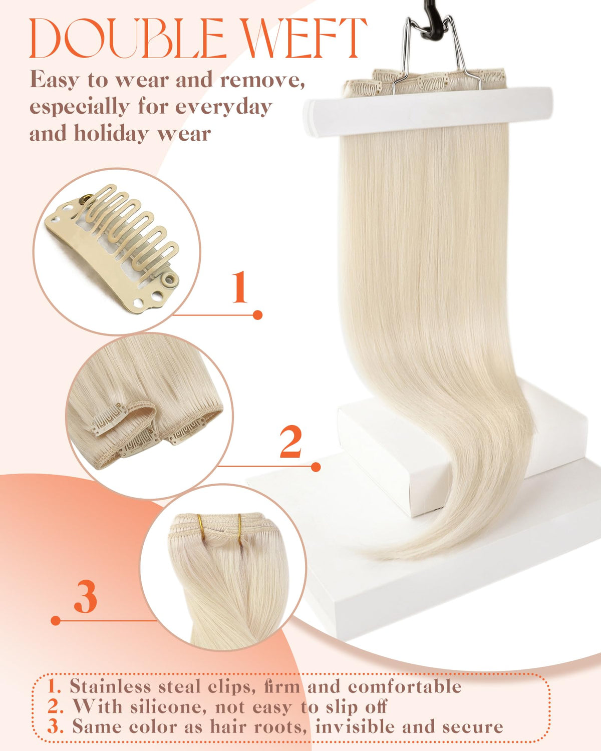 Sunny Hair Clip in Hair Extensions 20 Inch Platinum Blonde side view