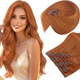 Sunny Hair clip-in hair extensions 24 inch copper orange front view