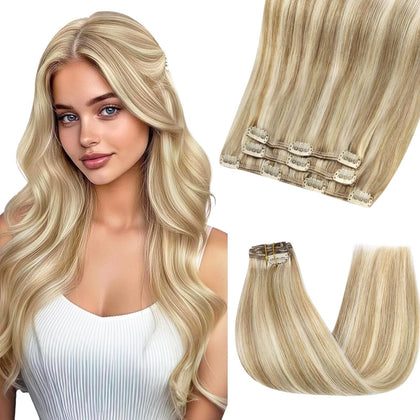 Sunny Hair clip-in hair extensions blonde highlighted front view