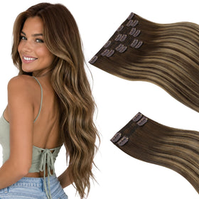 Sunny Hair Clip-in Hair Extensions Brown Balayage front view