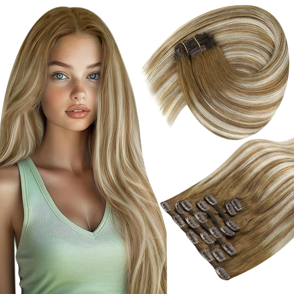 Sunny Hair clip-in hair extensions brown ombre balayage front view