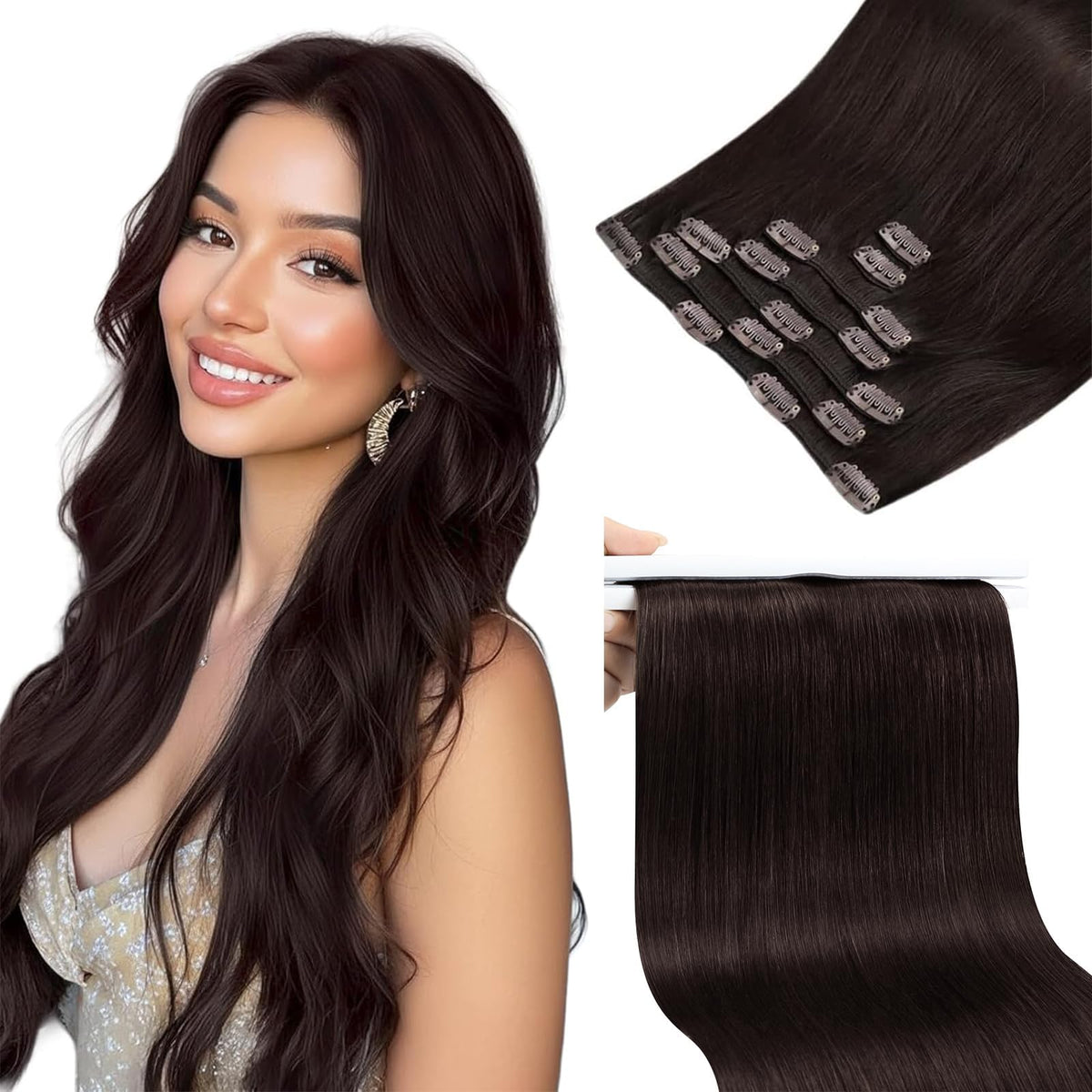Sunny Hair Clip in Hair Extensions dark brown 18inch front view