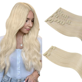 Sunny Hair Clip in Hair Extensions front view, blonde 26 inch