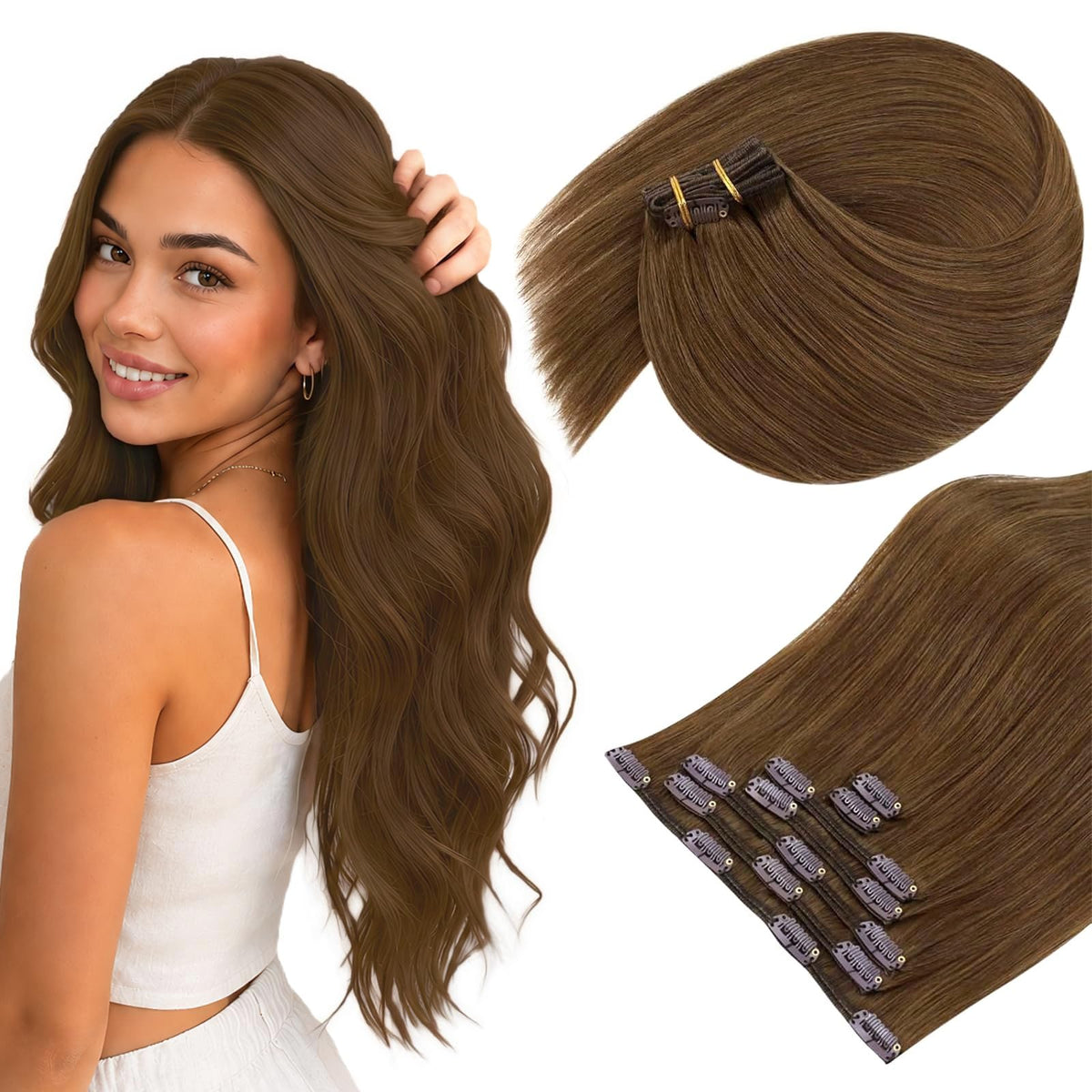 Sunny Hair Clip-in Hair Extensions Light Brown front view