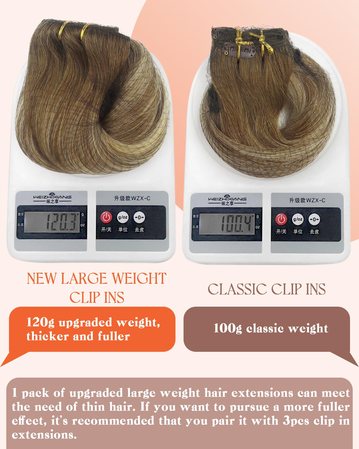 Sunny Hair Clip-in Hair Extensions Light Brown Ombre back view