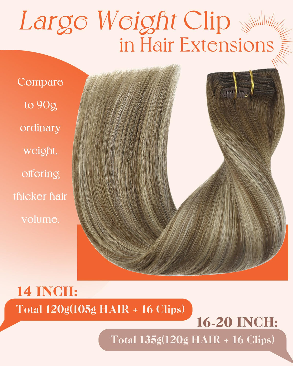 Sunny Hair Clip-in Hair Extensions Light Brown Ombre close-up of clips
