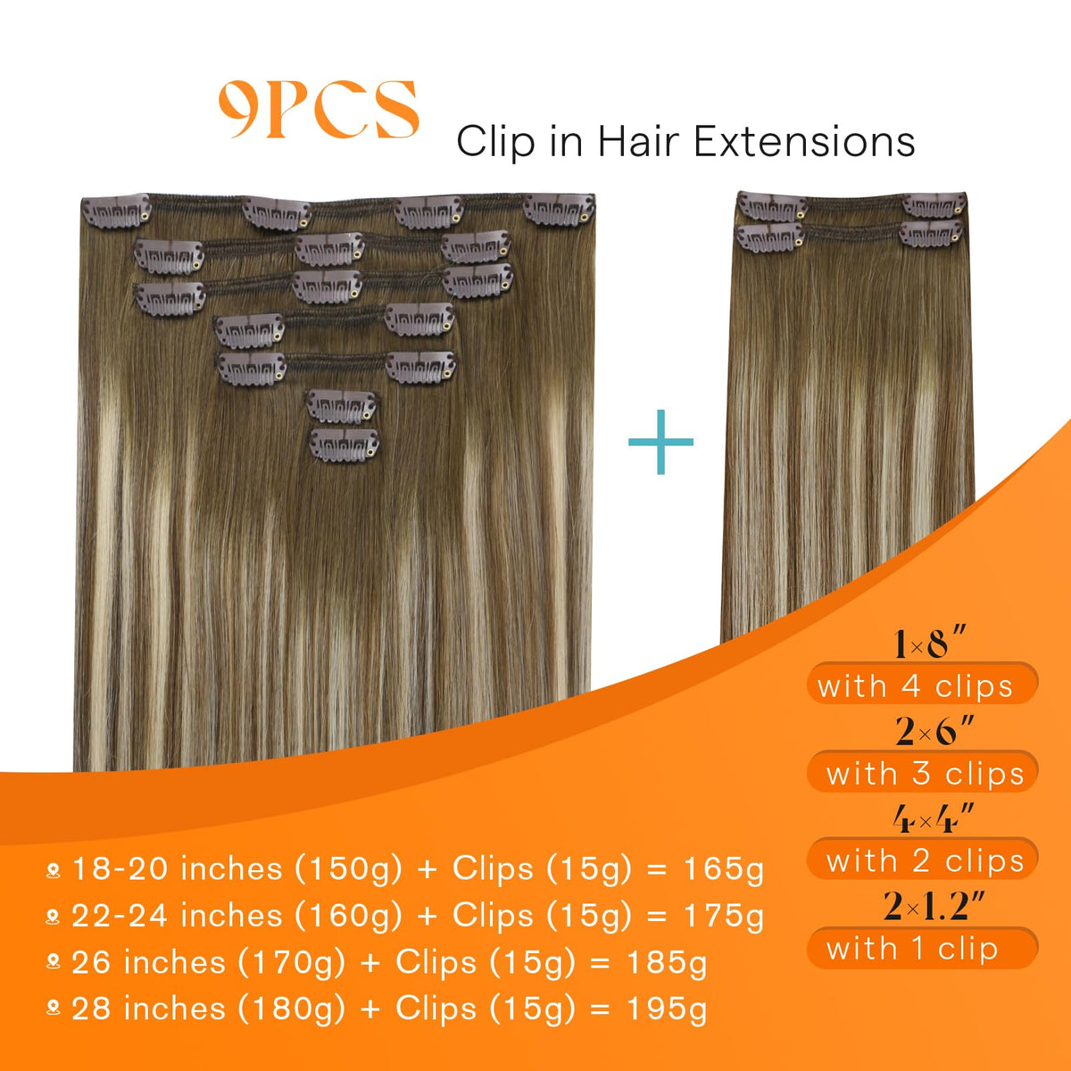 Sunny Hair Clip-in Hair Extensions Ombre 18 Inch back view