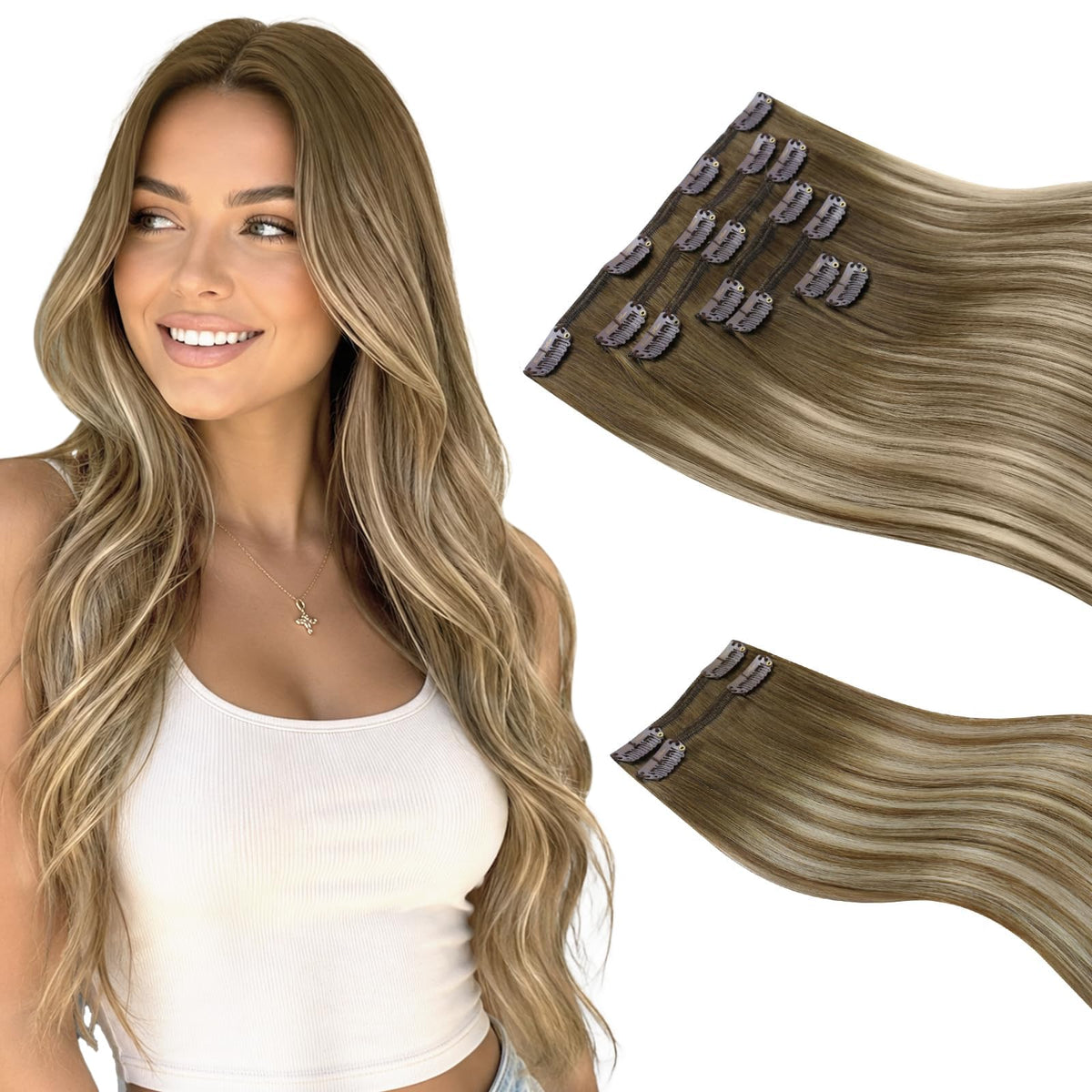 Sunny Hair Clip-in Hair Extensions Ombre 18 Inch front view