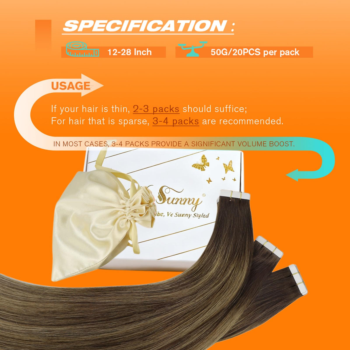 Sunny Hair Extensions displayed with styling tools