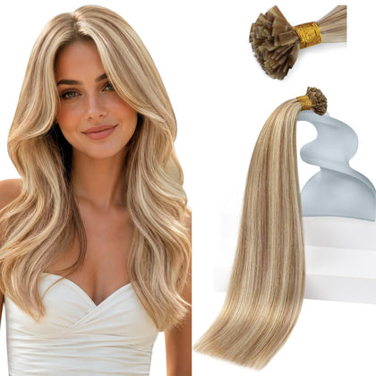 Sunny Hair Flat Tip Hair Extensions Light Brown Blonde 16 Inch front view