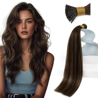 Sunny Hair I Tip Hair Extensions Balayage Brown front view
