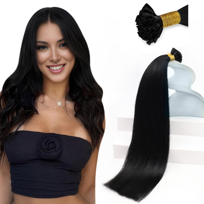 Sunny Hair K Tip Hair Extensions Jet Black 14 Inch front view