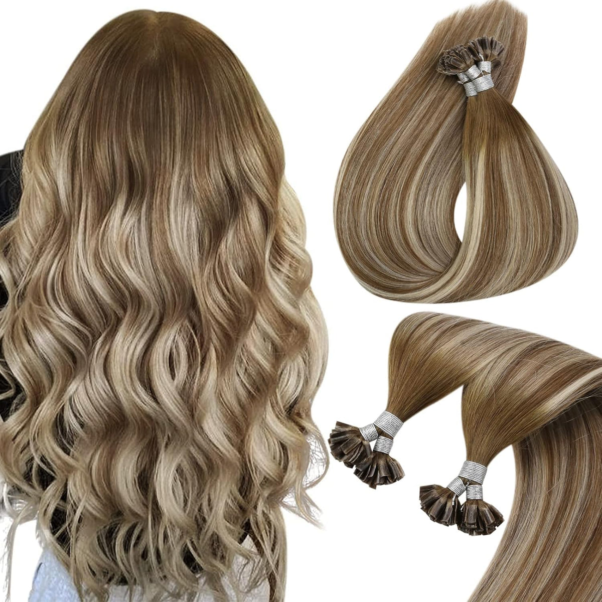 Sunny Hair K Tip Human Hair Extensions Brown Balayage Blonde front view