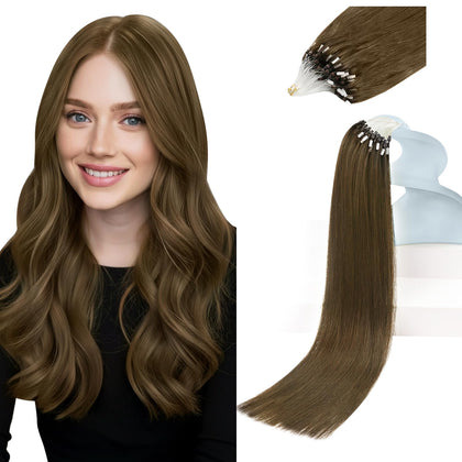 Sunny Hair Micro Link Hair Extensions Golden Walnut Brown front view