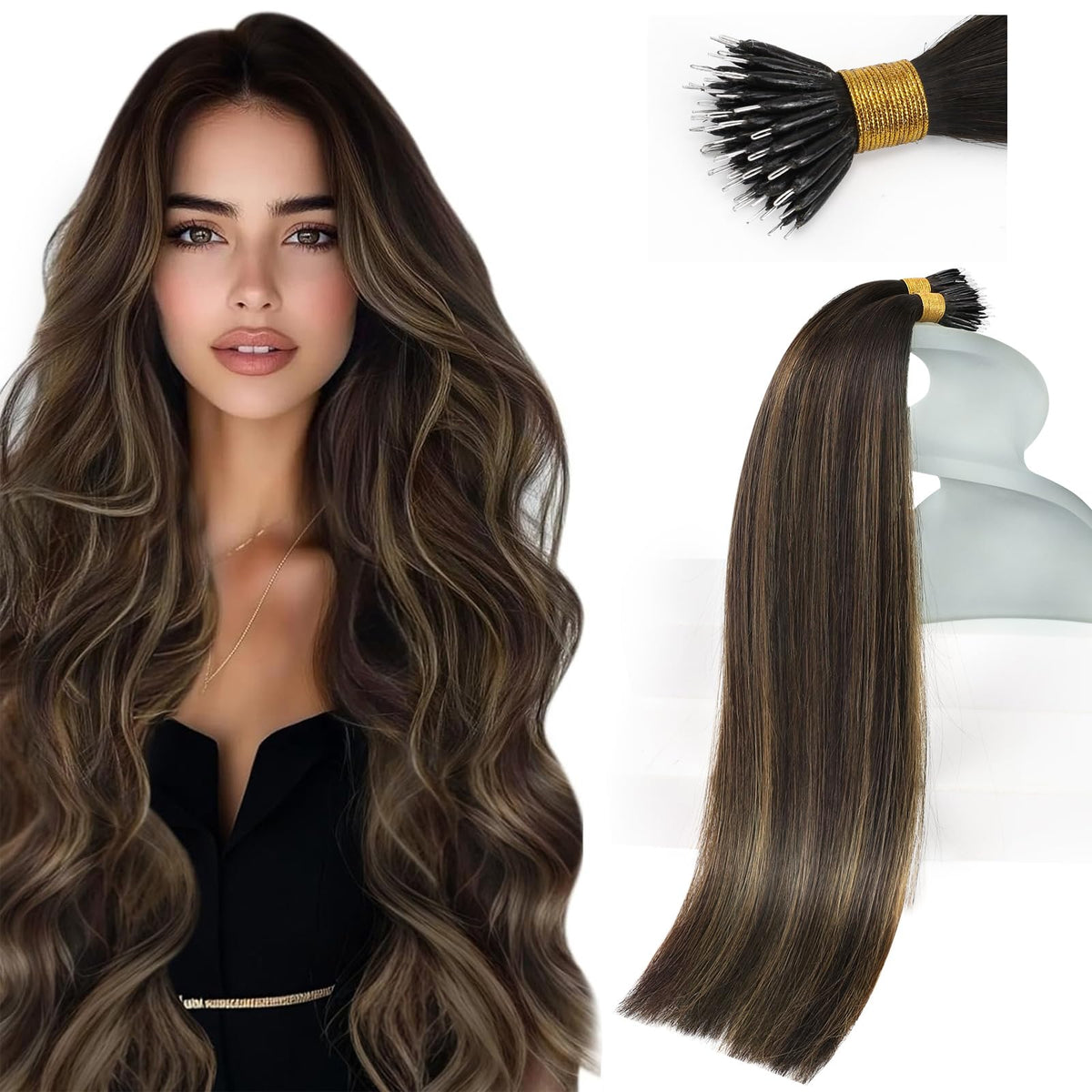 Sunny Hair Nano Extensions 18 Inch Dark Brown Balayage front view