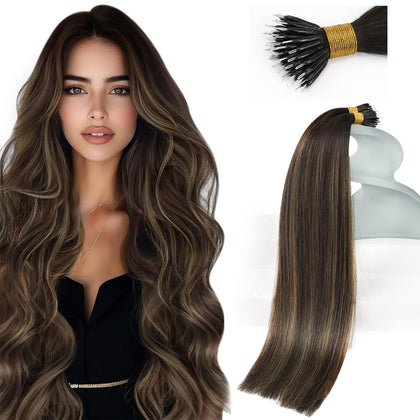 Sunny Hair Nano Extensions 18 Inch Dark Brown Balayage front view