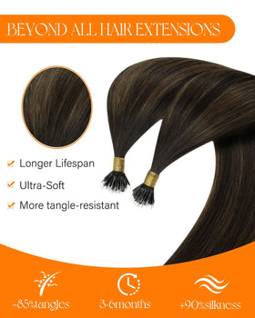Sunny Hair Nano Extensions styled in a high ponytail
