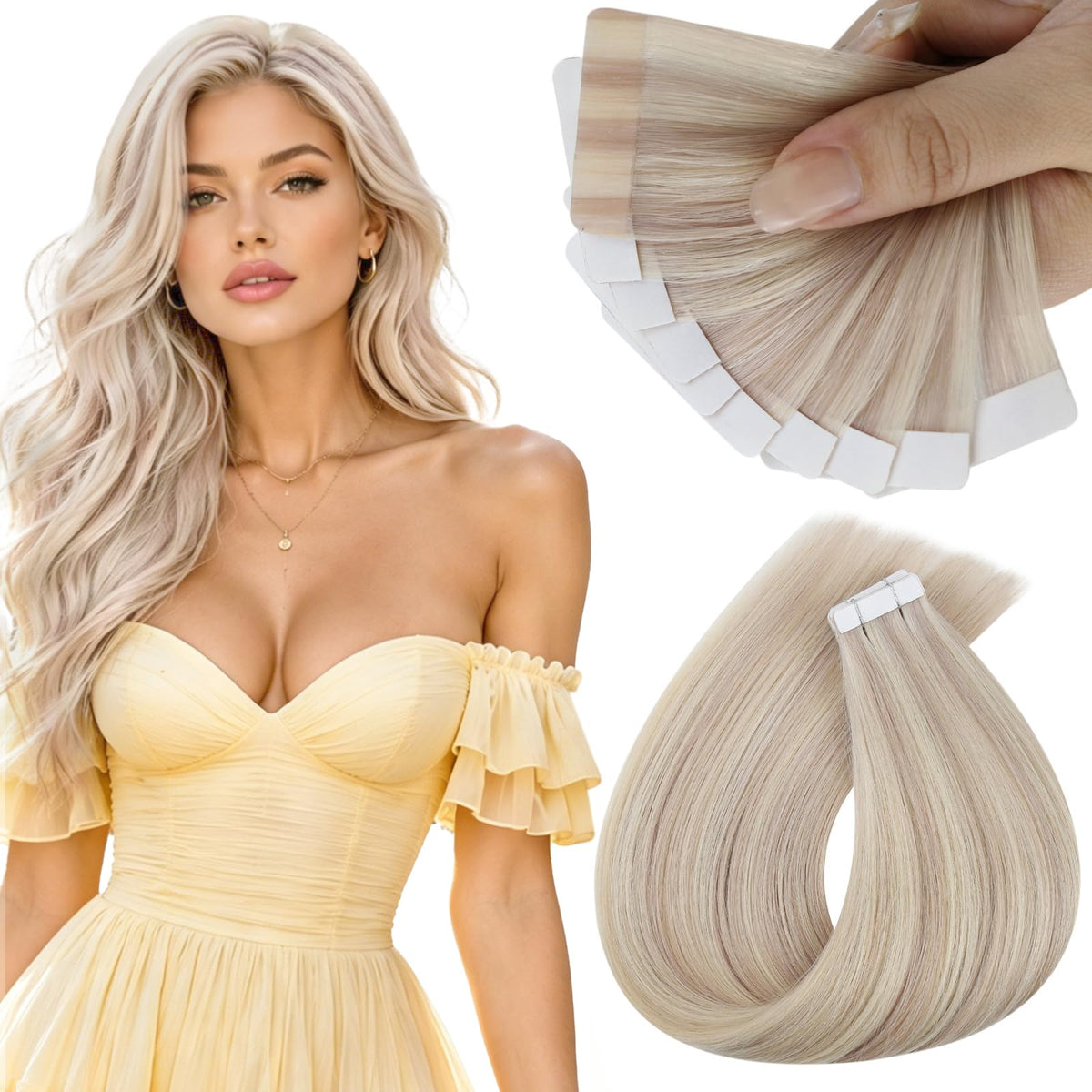 Sunny Hair Tape in Extensions Ash Blonde Highlight front view