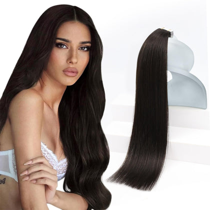 Sunny Hair Tape in Extensions Darkest Brown 20 inch front view