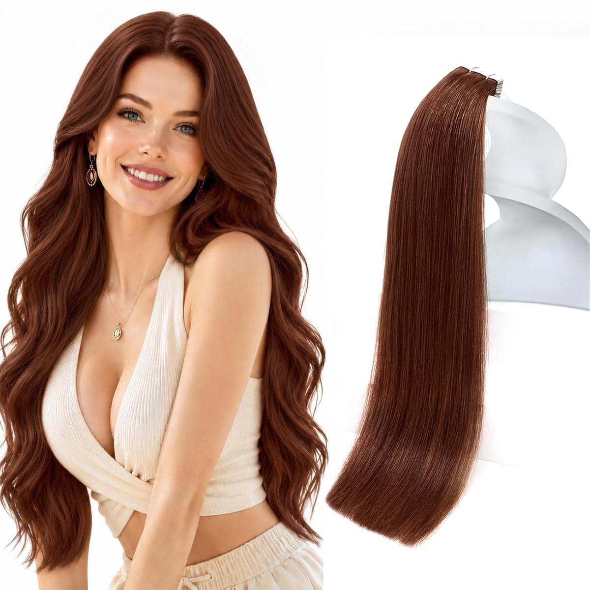 Sunny Hair Tape in Hair Extensions 18 Inch Brown front view