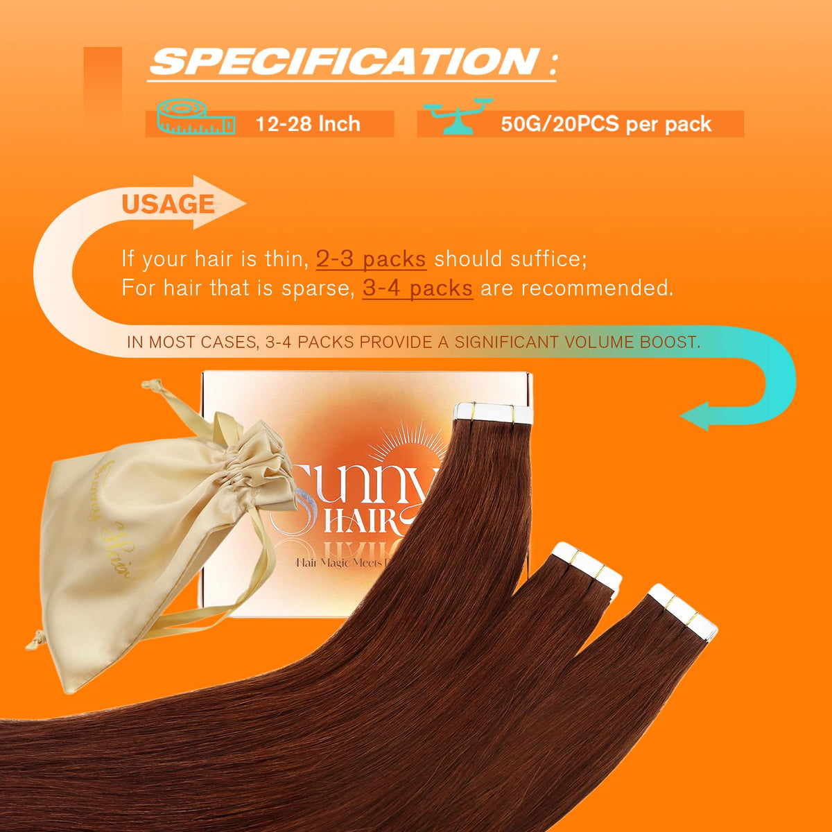 Sunny Hair Tape in Hair Extensions 18 Inch Brown styled curls