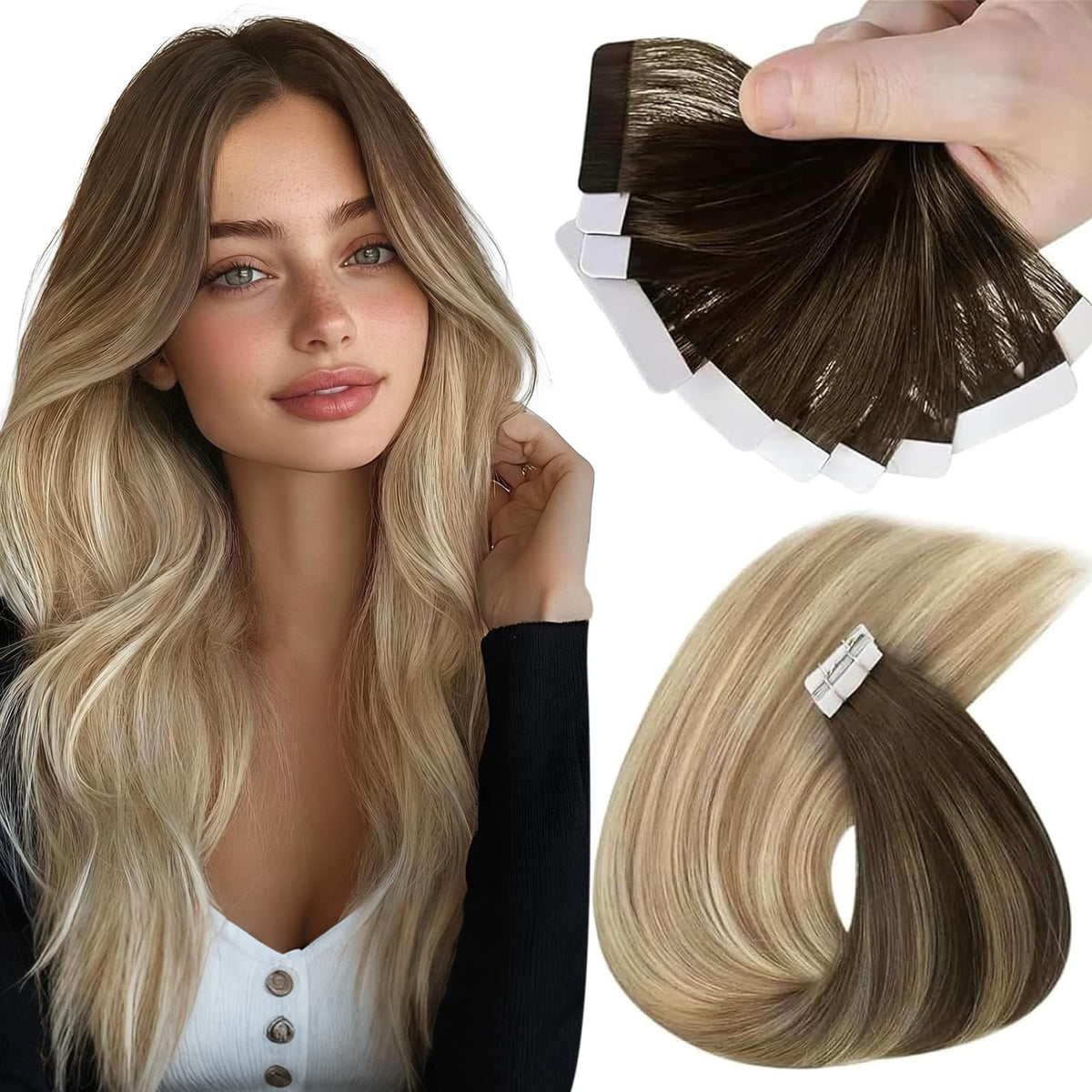 Sunny Hair Tape in Hair Extensions 22 Inch Balayage front view