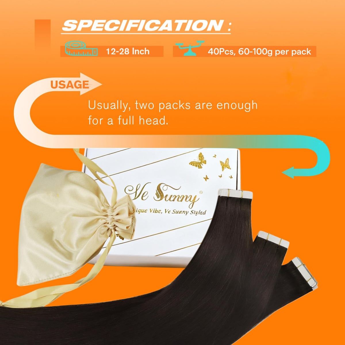 Sunny Hair Tape in Hair Extensions 22-inch brown styled