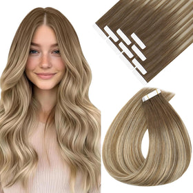 Sunny Hair Tape in Hair Extensions 22 Inch Light Brown Balayage Blonde front view