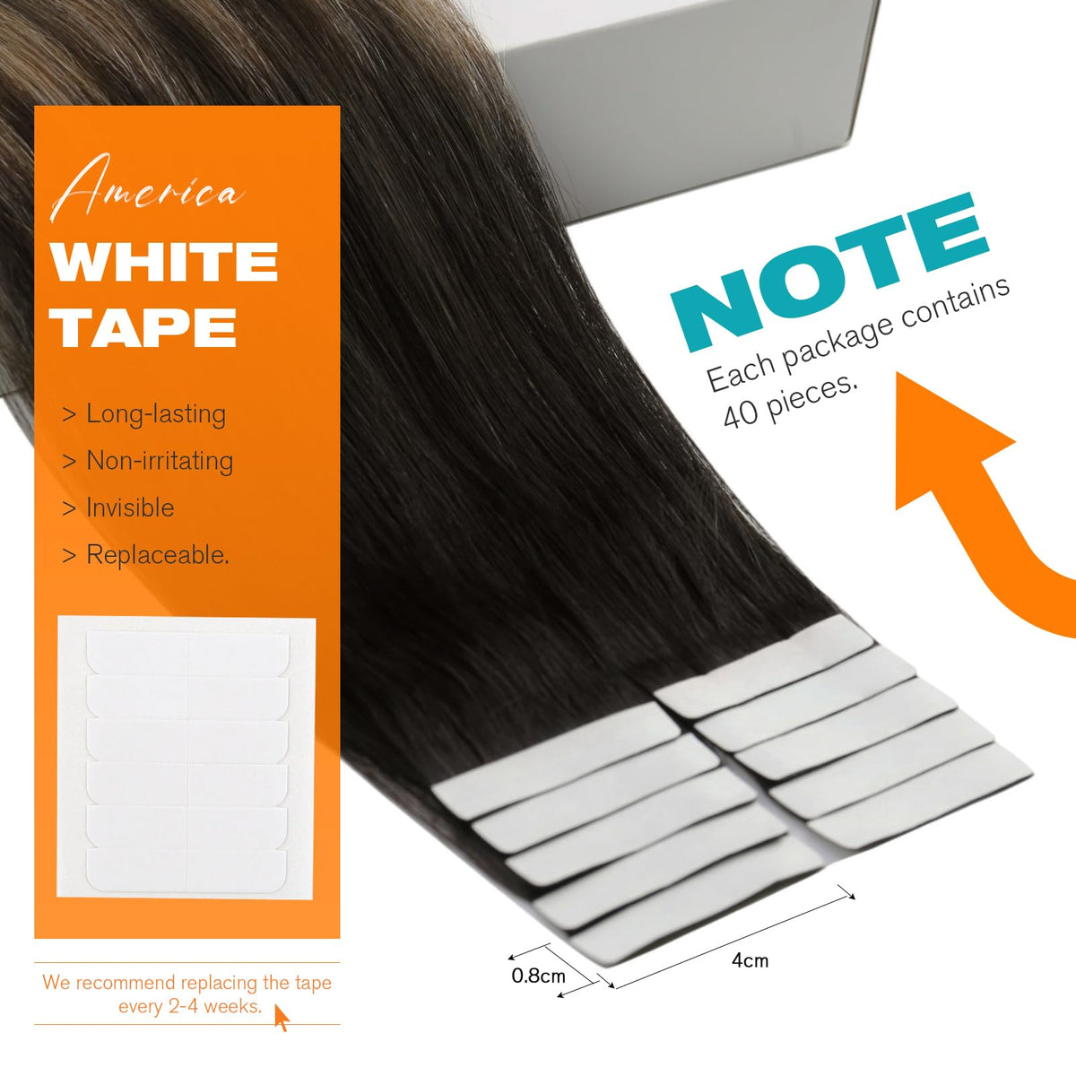 Sunny Hair Tape in Hair Extensions 24 Inch Balayage close-up of adhesive