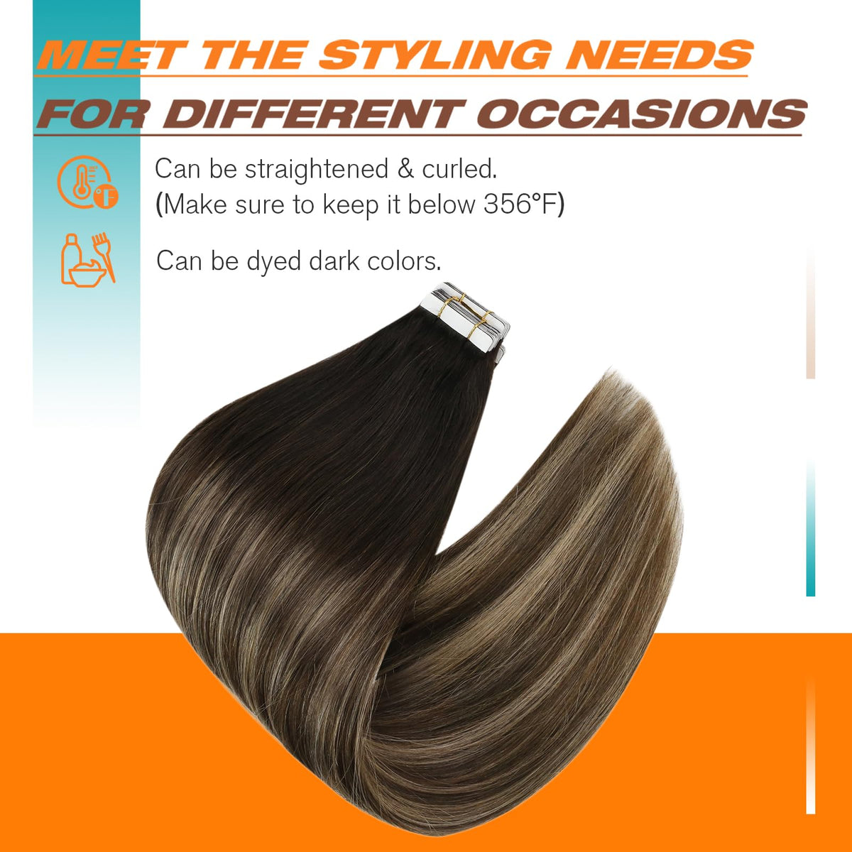 Sunny Hair Tape in Hair Extensions 24 Inch Balayage styled on a model