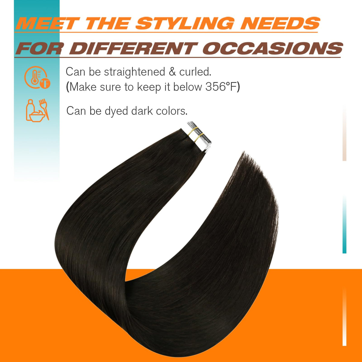 Sunny Hair Tape in Hair Extensions Darkest Brown styled in hair