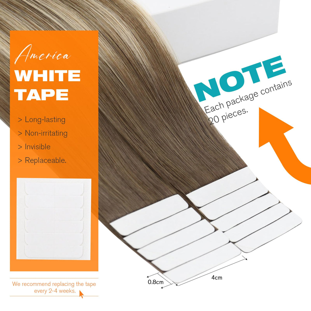Sunny Hair Tape in Hair Extensions displayed with replacement strips