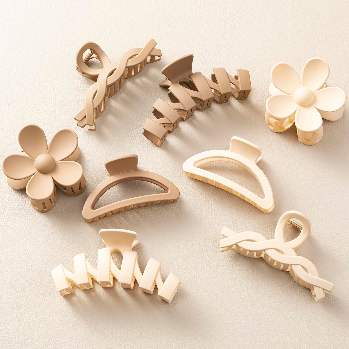 Sunolga 8PCS Hair Clips set in cream and beige, front view