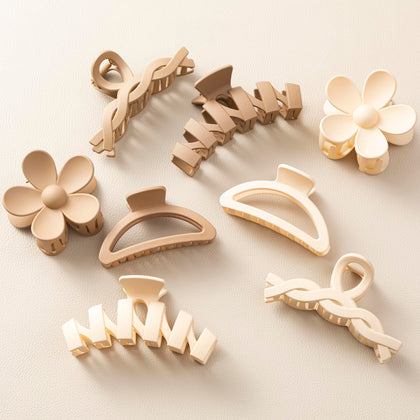 Sunolga 8PCS Hair Clips set in cream and beige, front view
