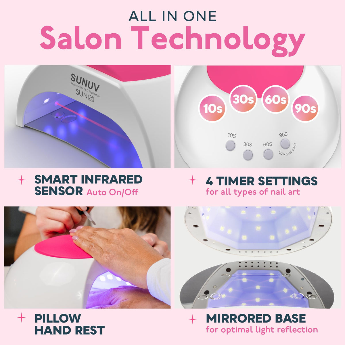 SUNUV UV LED Nail Lamp showing timer settings