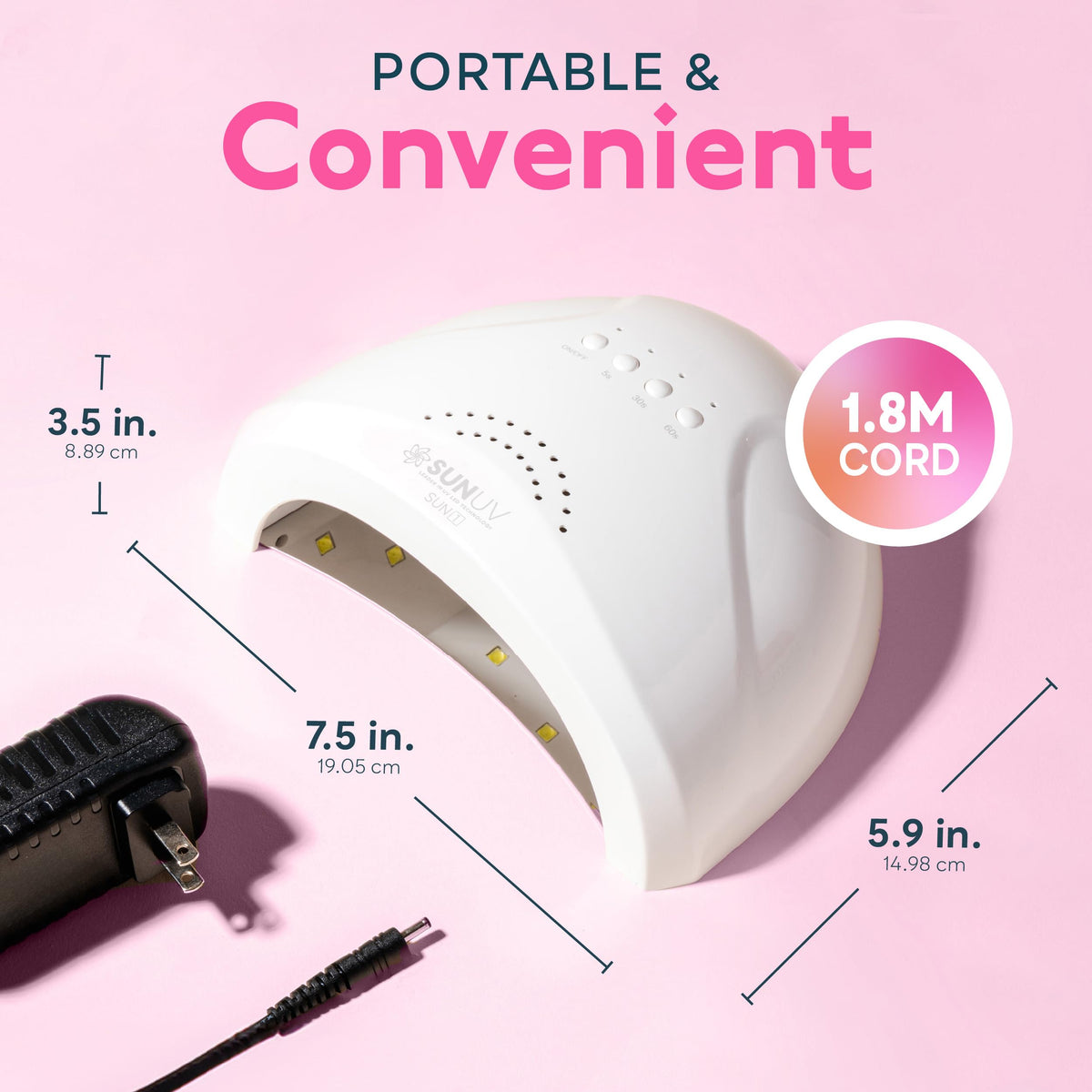SUNUV UV LED Nail Lamp with included adapter and manual