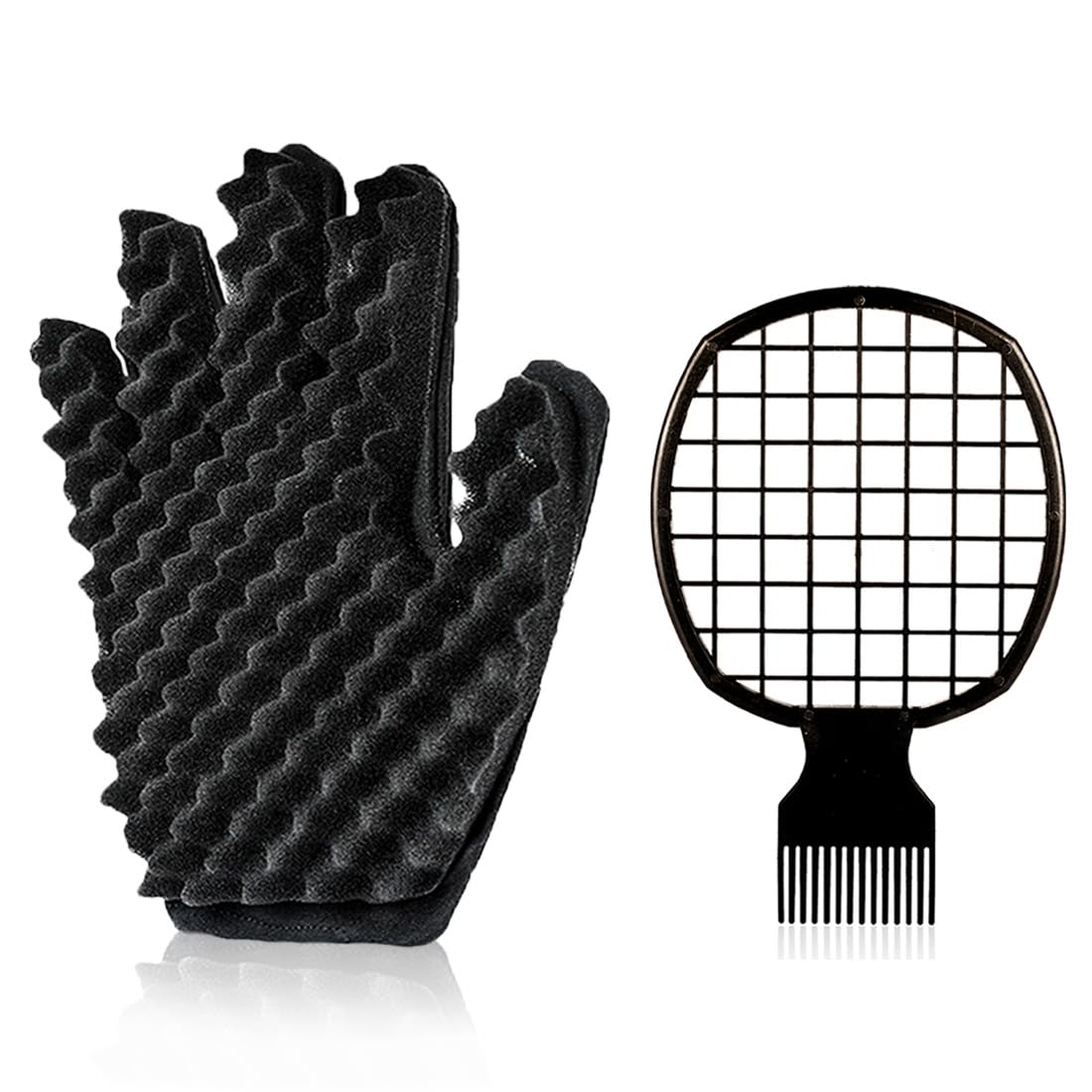 Supaze Curling Sponge Glove front view with hair twist comb