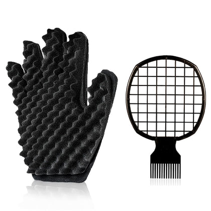 Supaze Curling Sponge Glove front view with hair twist comb