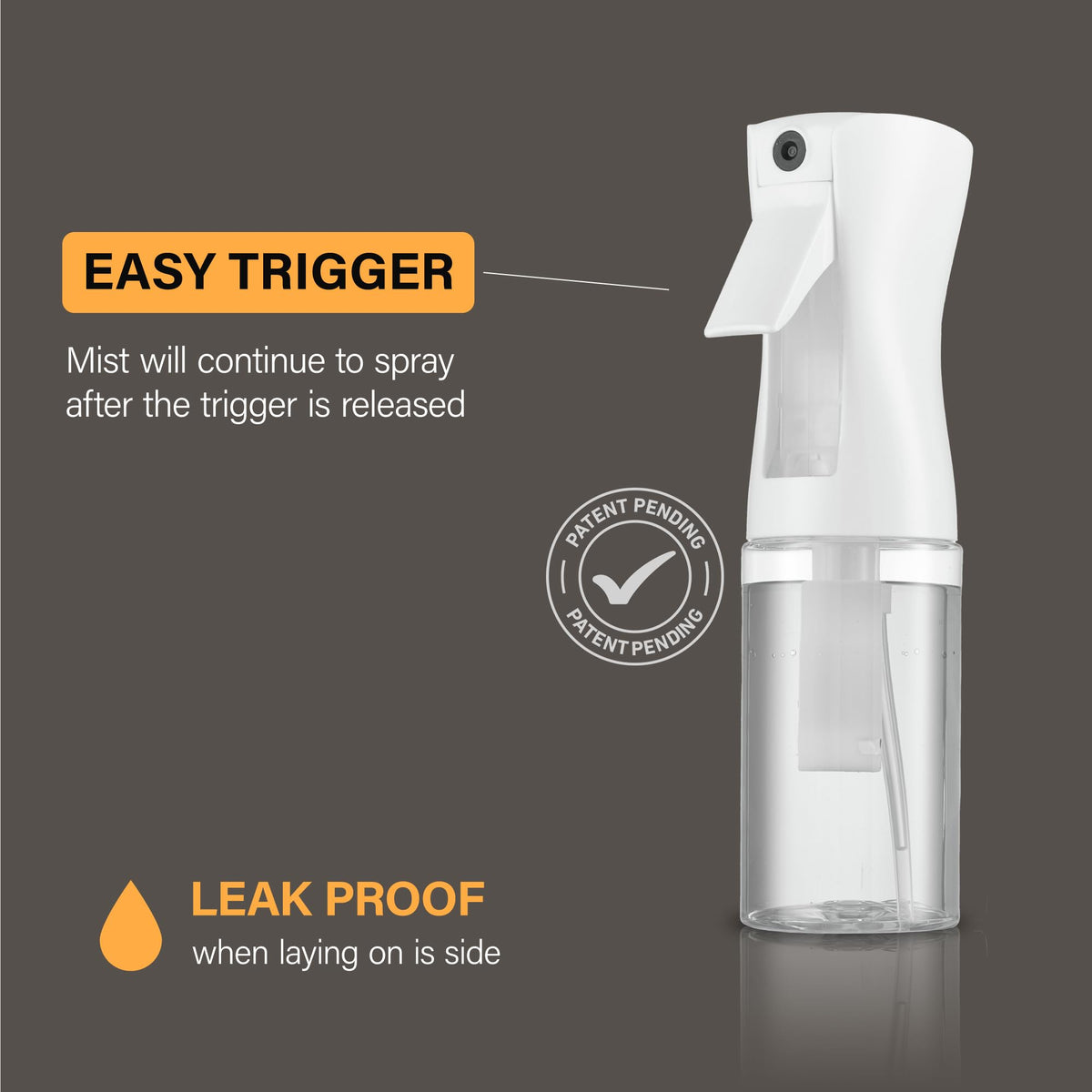 SUPER+ Continuous Spray Bottle side view showing ergonomic design