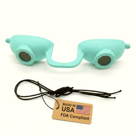 Super Sunnies Flexible UV Eye Tanning Bed Goggles front view in teal