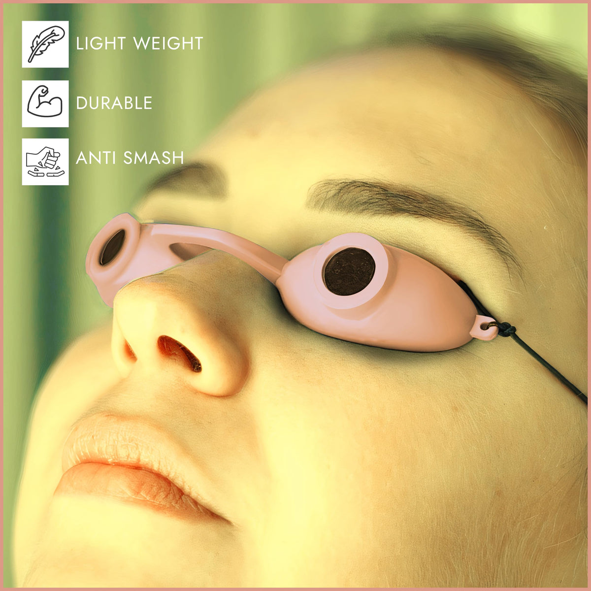 Super Sunnies goggles close-up of red light therapy protection
