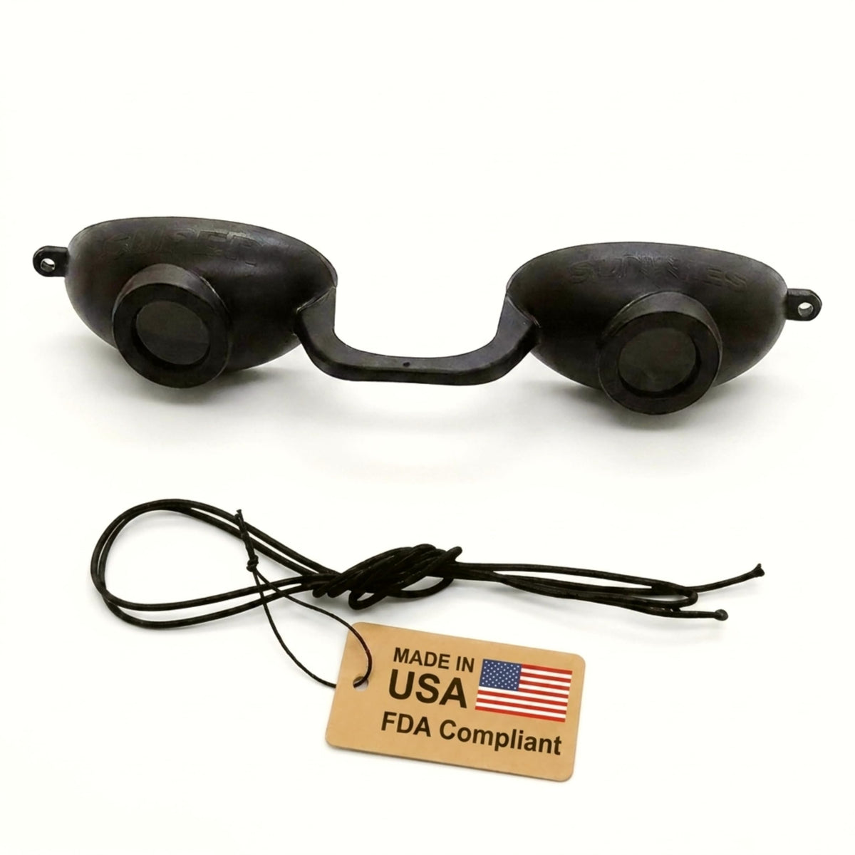Super Sunnies Tanning Bed Goggles front view in black