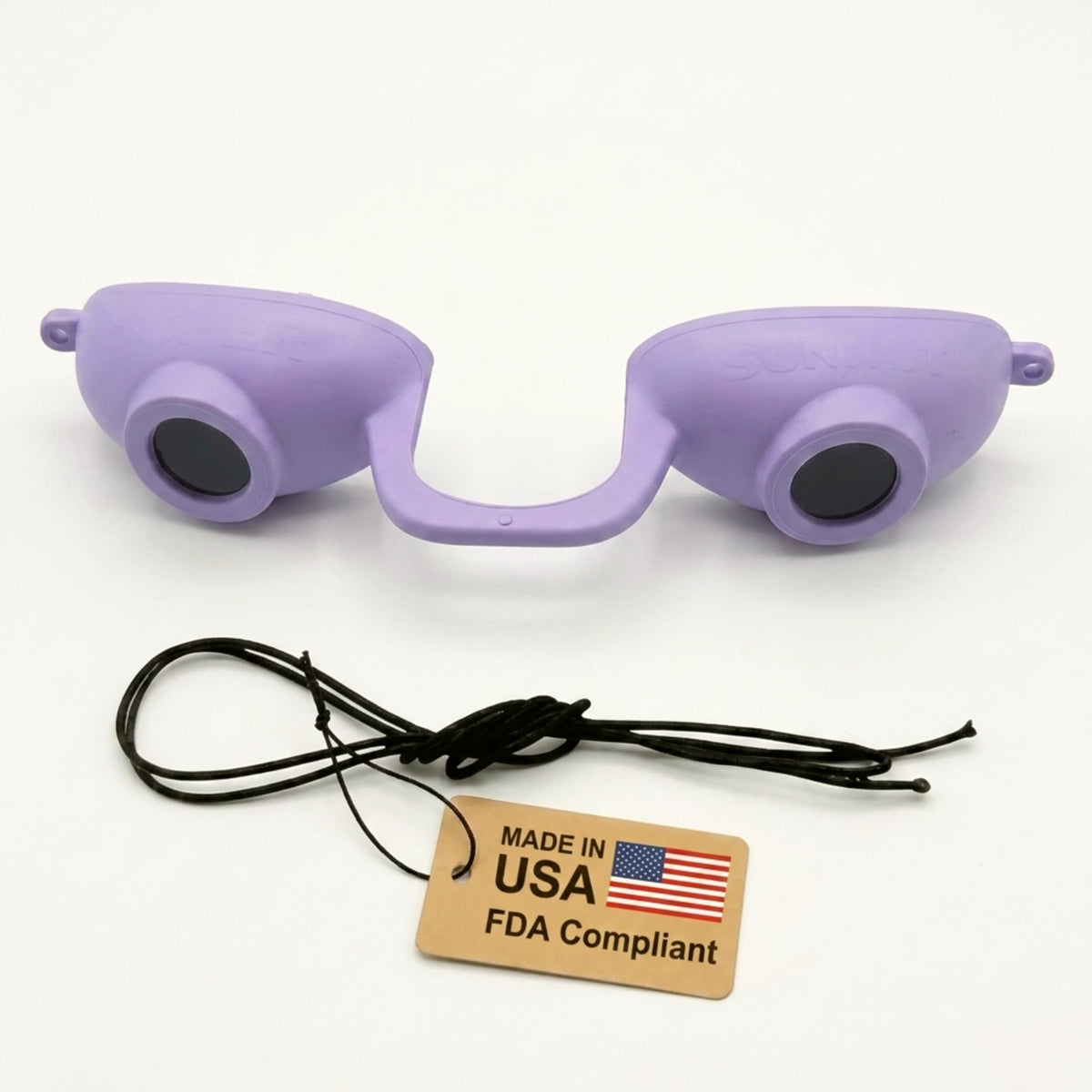 Super Sunnies UV tanning bed goggles front view in lavender