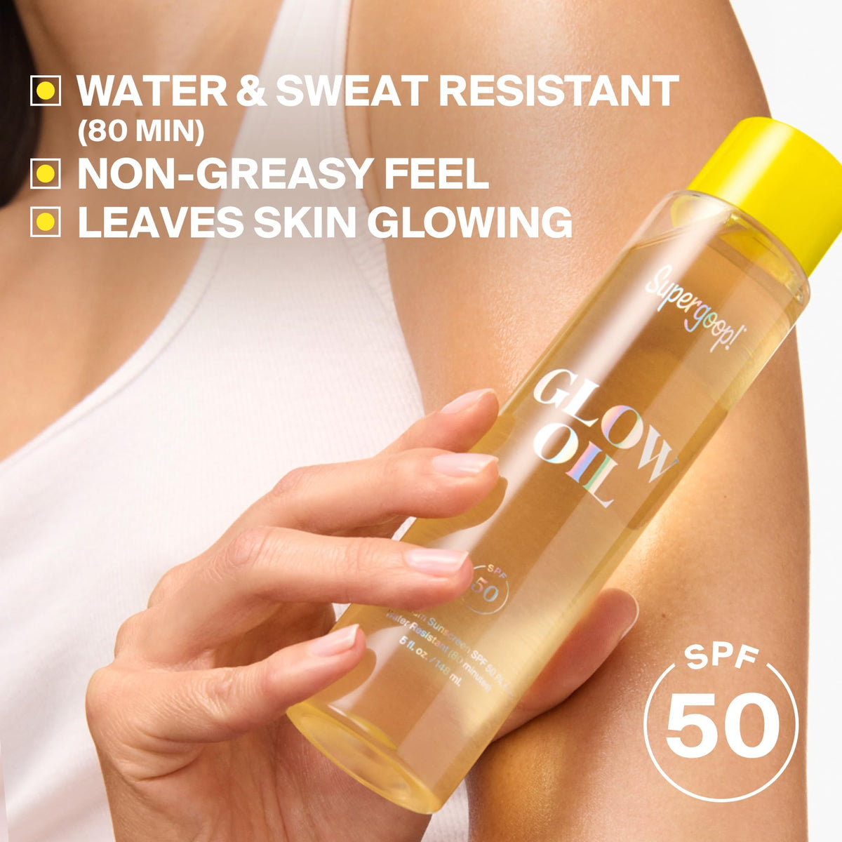 Supergoop! Glow Oil 5 fl oz side view with spray nozzle