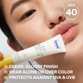 Supergoop! Lipscreen Shine SPF 40 clear lip gloss application on lips